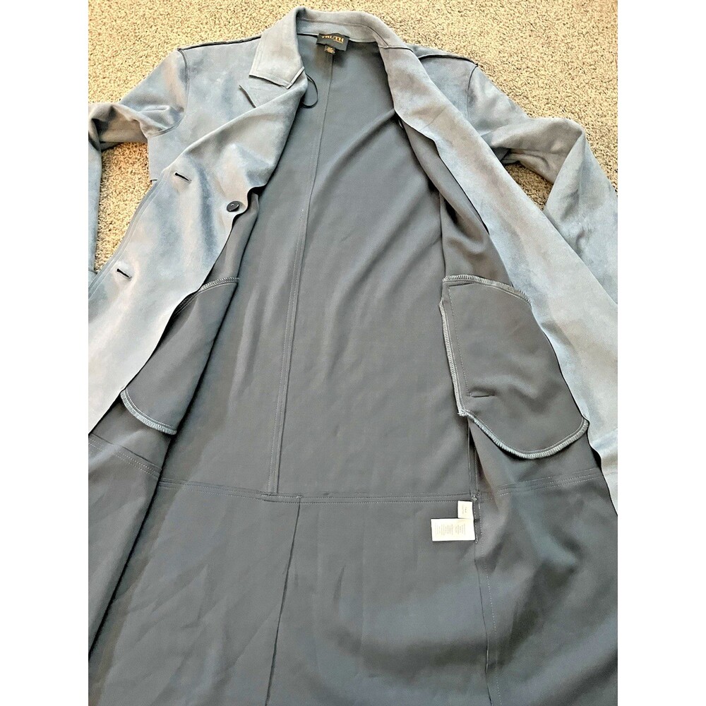 TRUTH BY REPUBLIC BLUE TRENCH COAT LUXURIOUS SOFT ULTRA SUEDE Sz Small - Picture 9 of 10